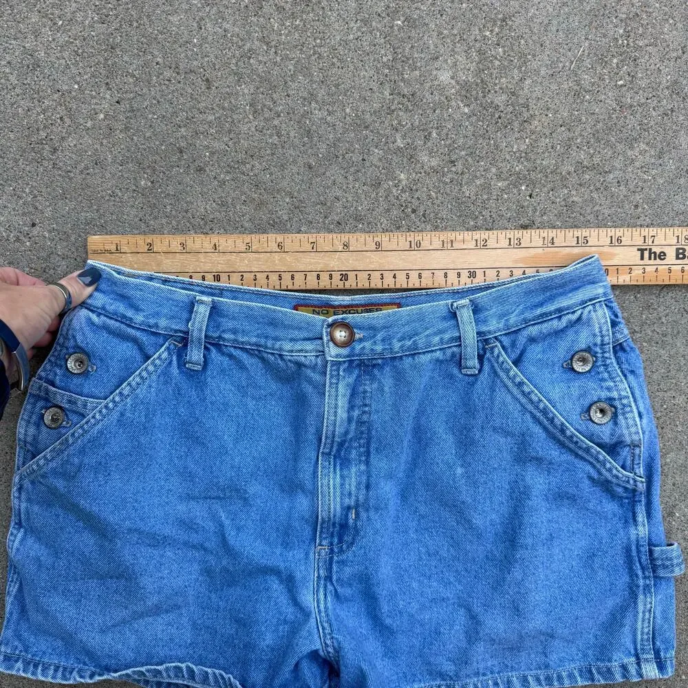 Vintage 90s No Excuses Overalls Side Button Carpenter Jean Shorts Size 15/16